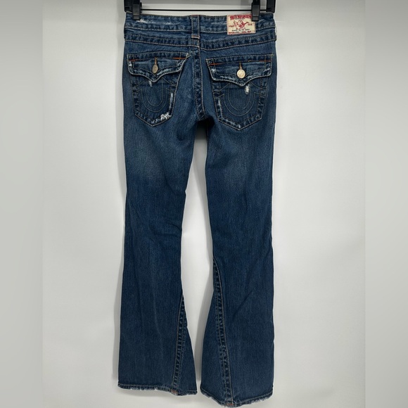 True Religion 503 Distressed Low Rise Twisted Seam Flare Leg Jeans Size 26 - Picture 4 of 5